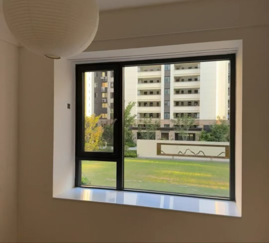 Grey soundproof aluminum window, transparent tempered glass window, tempered glass film fireproof window