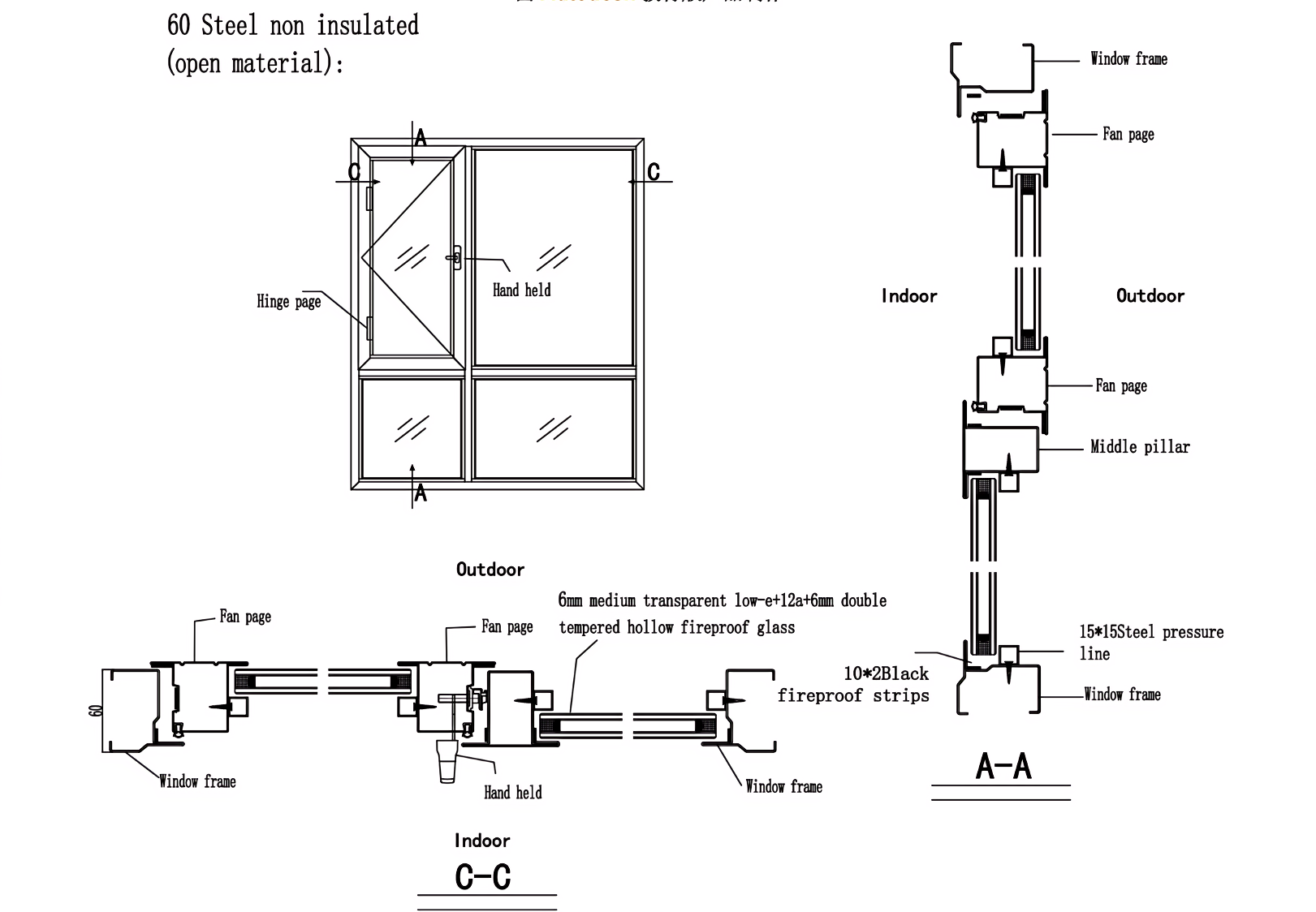 Escape PVC Fire Protection System Steel Flat Sliding Fire-resistant Glass Windows